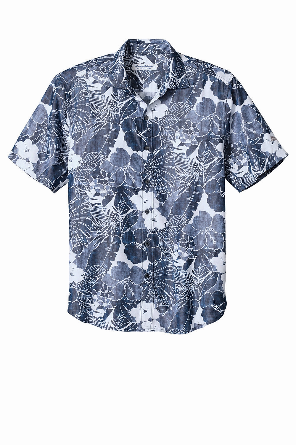 Tommy Bahama Mens Coconut Point Playa Flora Moisture Wicking Short Sleeve Button Down Shirt - Blue Note