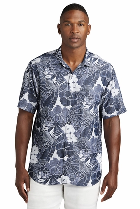 Tommy Bahama Mens Coconut Point Playa Flora Moisture Wicking Short Sleeve Button Down Shirt - Blue Note