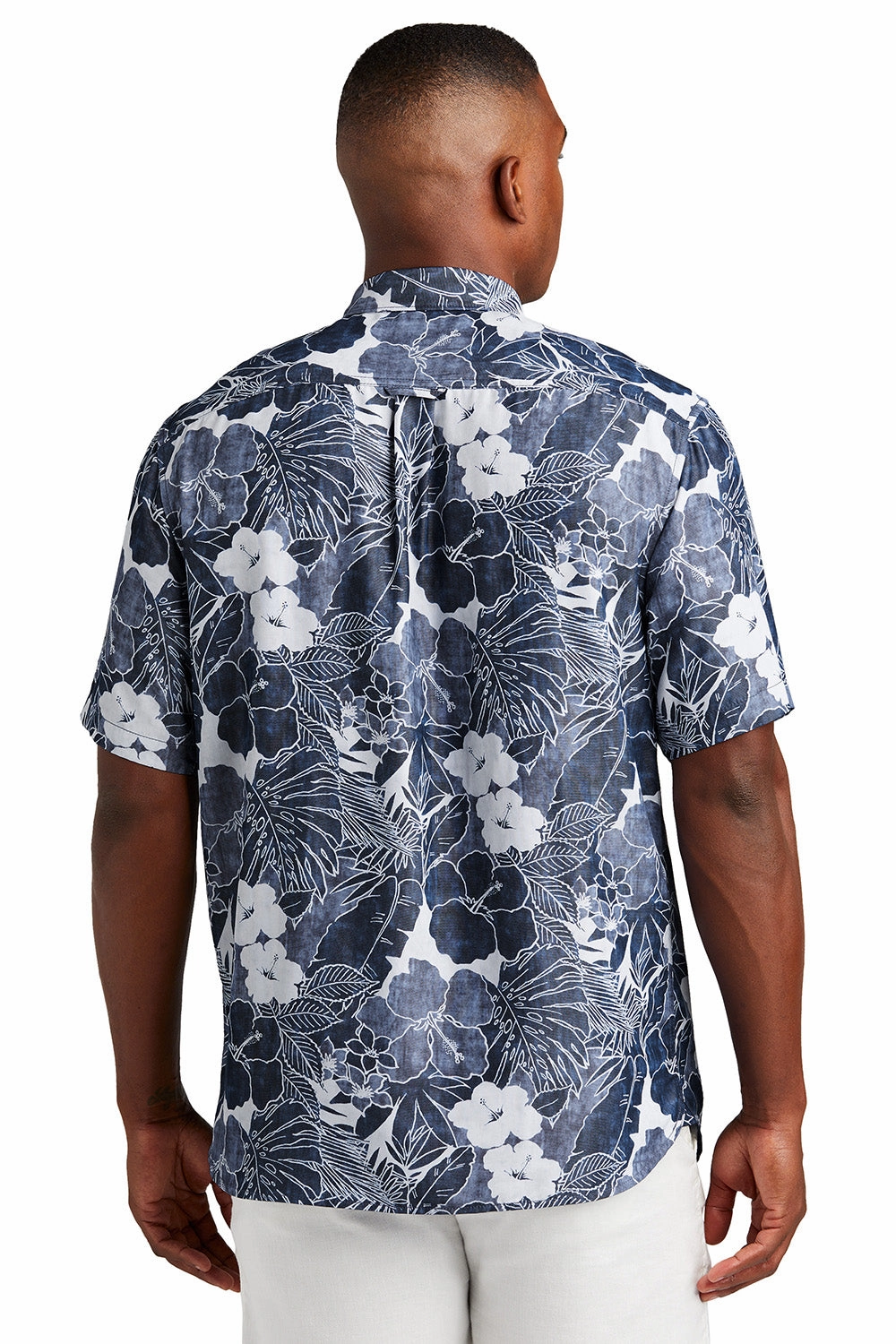 Tommy Bahama Mens Coconut Point Playa Flora Moisture Wicking Short Sleeve Button Down Shirt - Blue Note