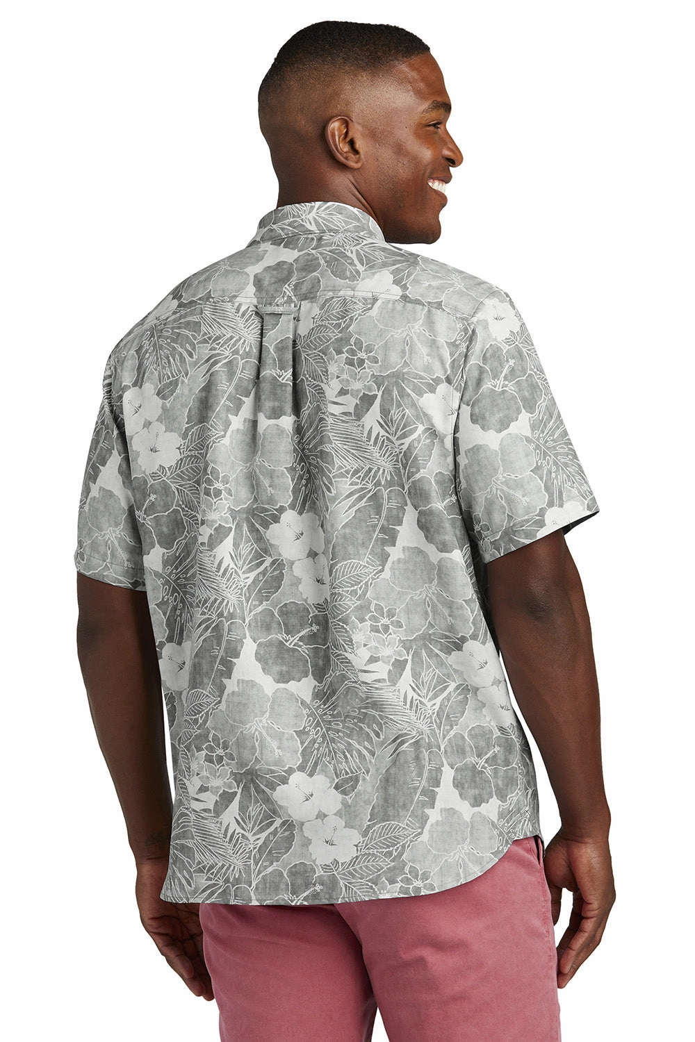 Tommy Bahama Mens Coconut Point Playa Flora Moisture Wicking Short Sleeve Button Down Shirt - Light Grey