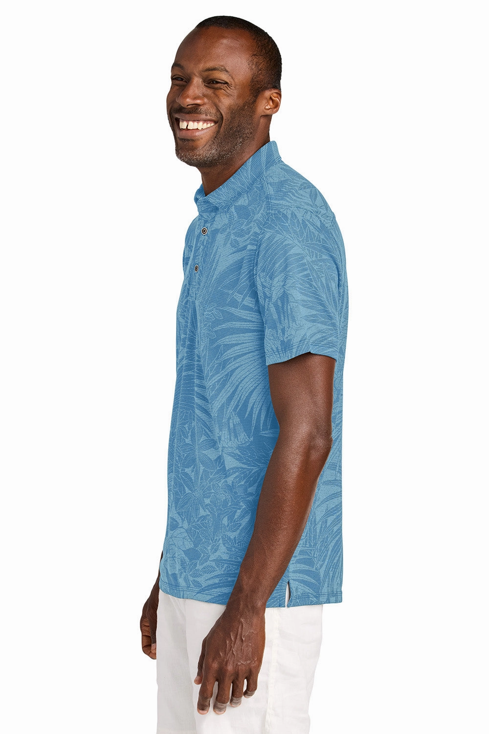 Tommy Bahama Mens Santiago Paradise Moisture Wicking Short Sleeve Polo Shirt - Chambray Blue