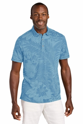 Tommy Bahama Mens Santiago Paradise Moisture Wicking Short Sleeve Polo Shirt - Chambray Blue