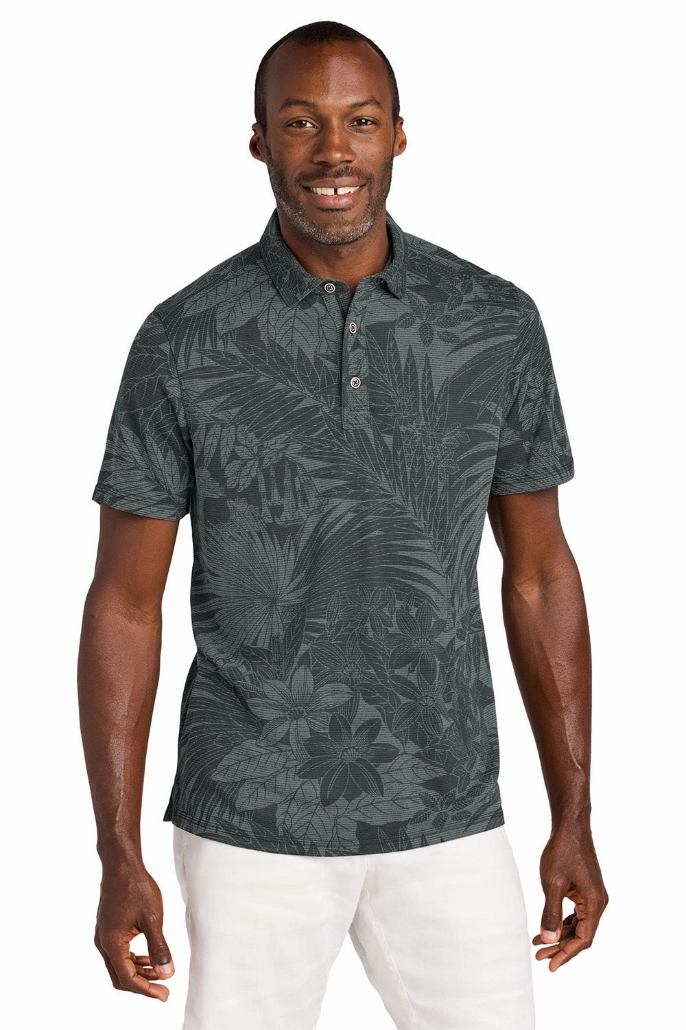 Tommy Bahama Mens Santiago Paradise Moisture Wicking Short Sleeve Polo Shirt - Coal Grey