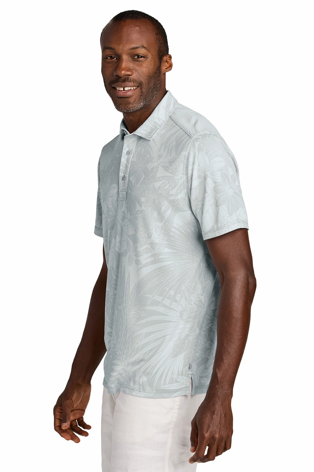 Tommy Bahama Mens Santiago Paradise Moisture Wicking Short Sleeve Polo Shirt - Zinc Grey