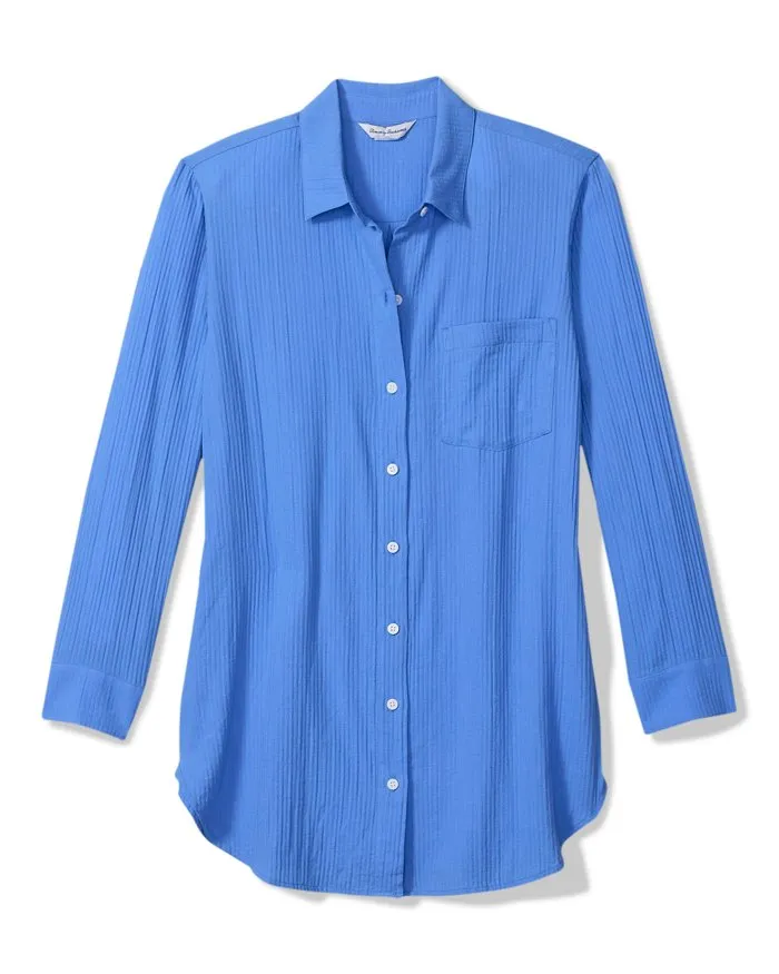 Womens Tommy Bahama Swimwear Tommy Bahama Bella Breeze Boyfriend Shirt Cover Up - Paradiso Blu