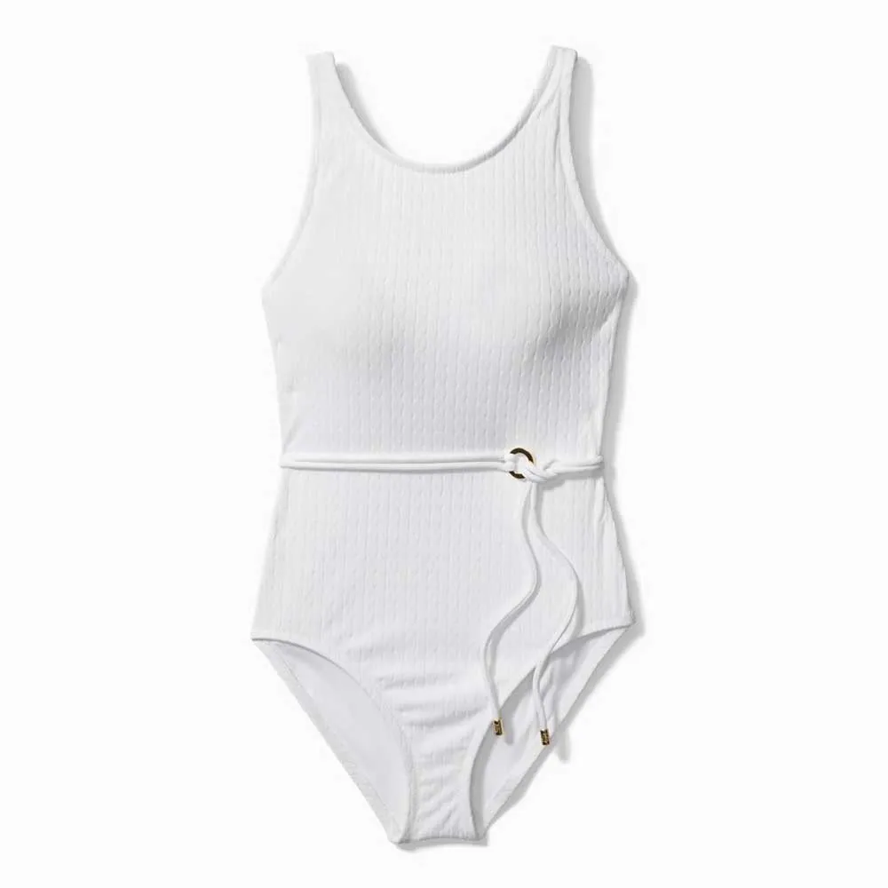 Womens Tommy Bahama Swimwear Tommy Bahama Cable Beach High Neck One Piece Swimsuit - White