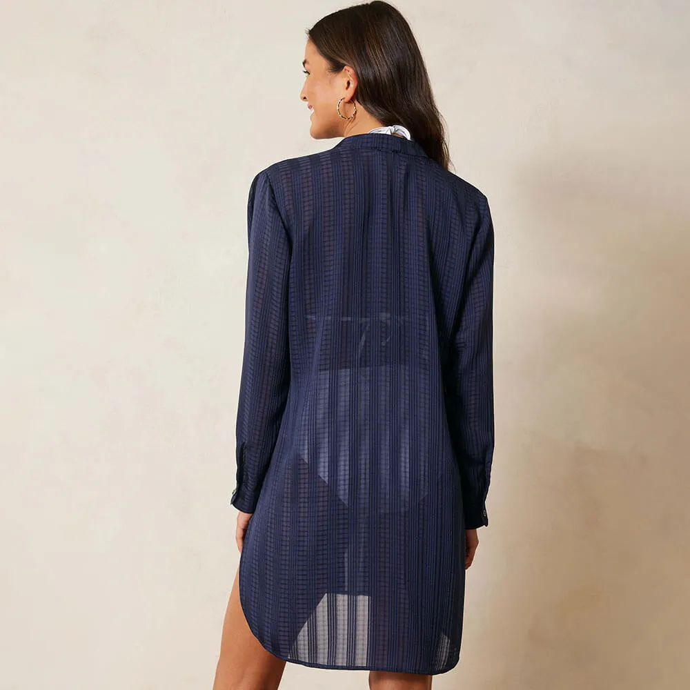 Womens Tommy Bahama Swimwear Tommy Bahama Cadiz Chiffon Boyfriend Shirt Coverup - Mare Navy*