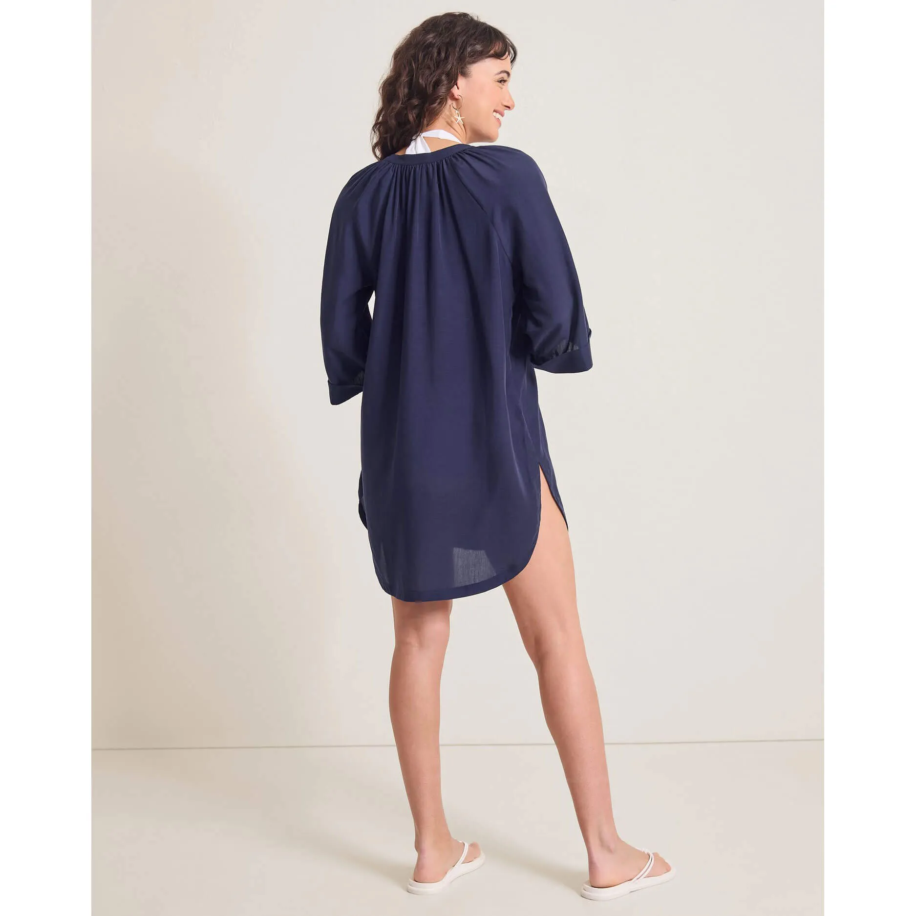 Womens Tommy Bahama Swimwear Tommy Bahama Capri Coast Boyfriend Shirt Cover Up - Mare Navy
