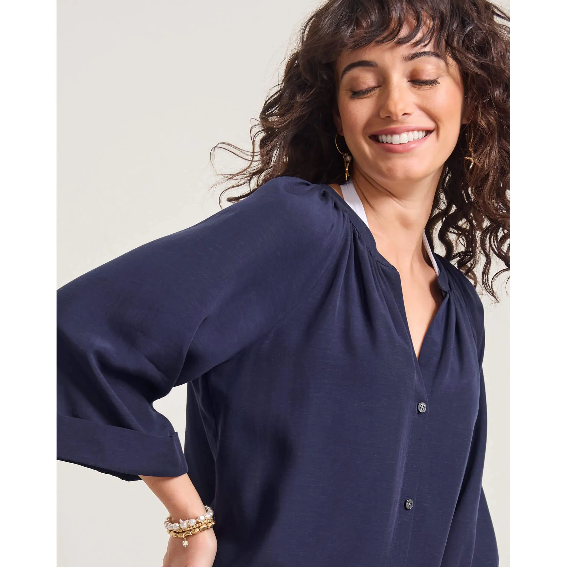 Womens Tommy Bahama Swimwear Tommy Bahama Capri Coast Boyfriend Shirt Cover Up - Mare Navy