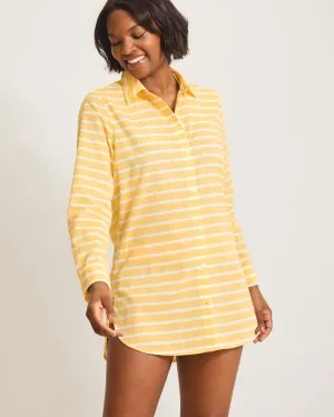 Womens Tommy Bahama Swimwear Tommy Bahama Coastline Stripe Boyfriend Shirt Cover Up - Daffodil Daze *