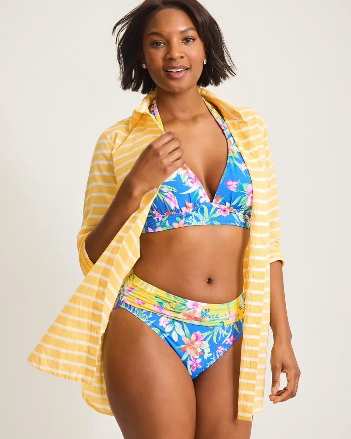 Womens Tommy Bahama Swimwear Tommy Bahama Coastline Stripe Boyfriend Shirt Cover Up - Daffodil Daze *