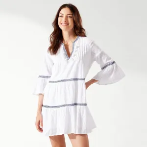 Womens Tommy Bahama Swimwear Tommy Bahama Cotton Clip Embroidered Tier Dress Cover Up - White