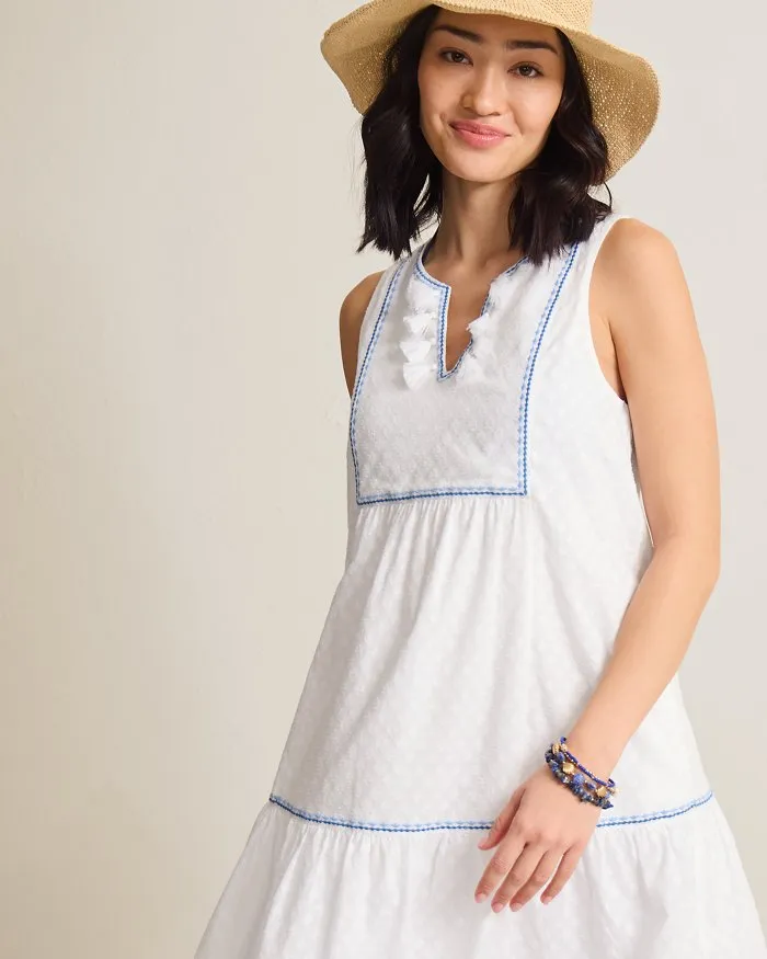 Womens Tommy Bahama Swimwear Tommy Bahama Cotton Clip Sleeveless Tiered Dress Cover Up - White