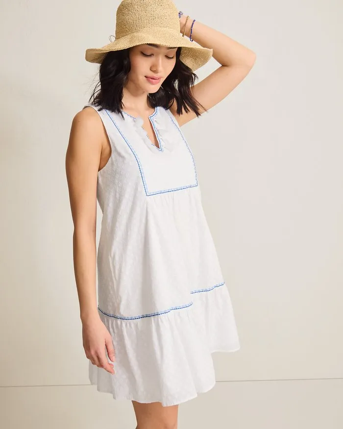 Womens Tommy Bahama Swimwear Tommy Bahama Cotton Clip Sleeveless Tiered Dress Cover Up - White