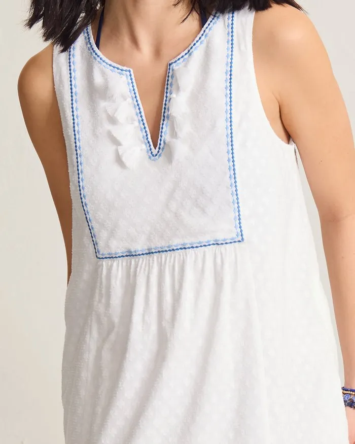 Womens Tommy Bahama Swimwear Tommy Bahama Cotton Clip Sleeveless Tiered Dress Cover Up - White