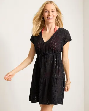 Womens Tommy Bahama Swimwear Tommy Bahama Eyelet Cove Vneck Short Dress Cover Up - Black *