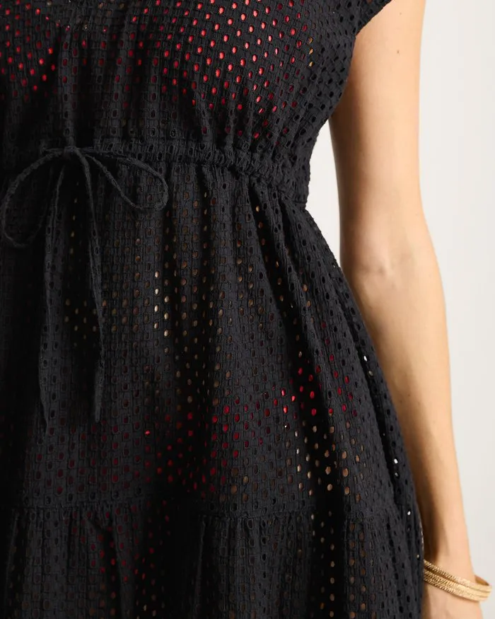 Womens Tommy Bahama Swimwear Tommy Bahama Eyelet Cove Vneck Short Dress Cover Up - Black *