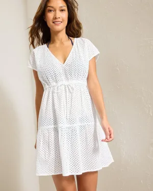 Womens Tommy Bahama Swimwear Tommy Bahama Eyelet Cove Vneck Short Dress Cover Up - White