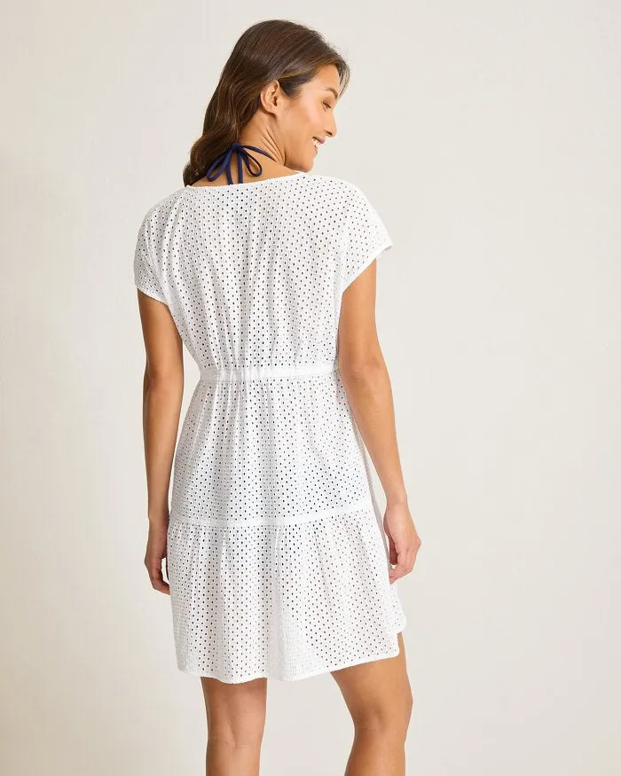 Womens Tommy Bahama Swimwear Tommy Bahama Eyelet Cove Vneck Short Dress Cover Up - White