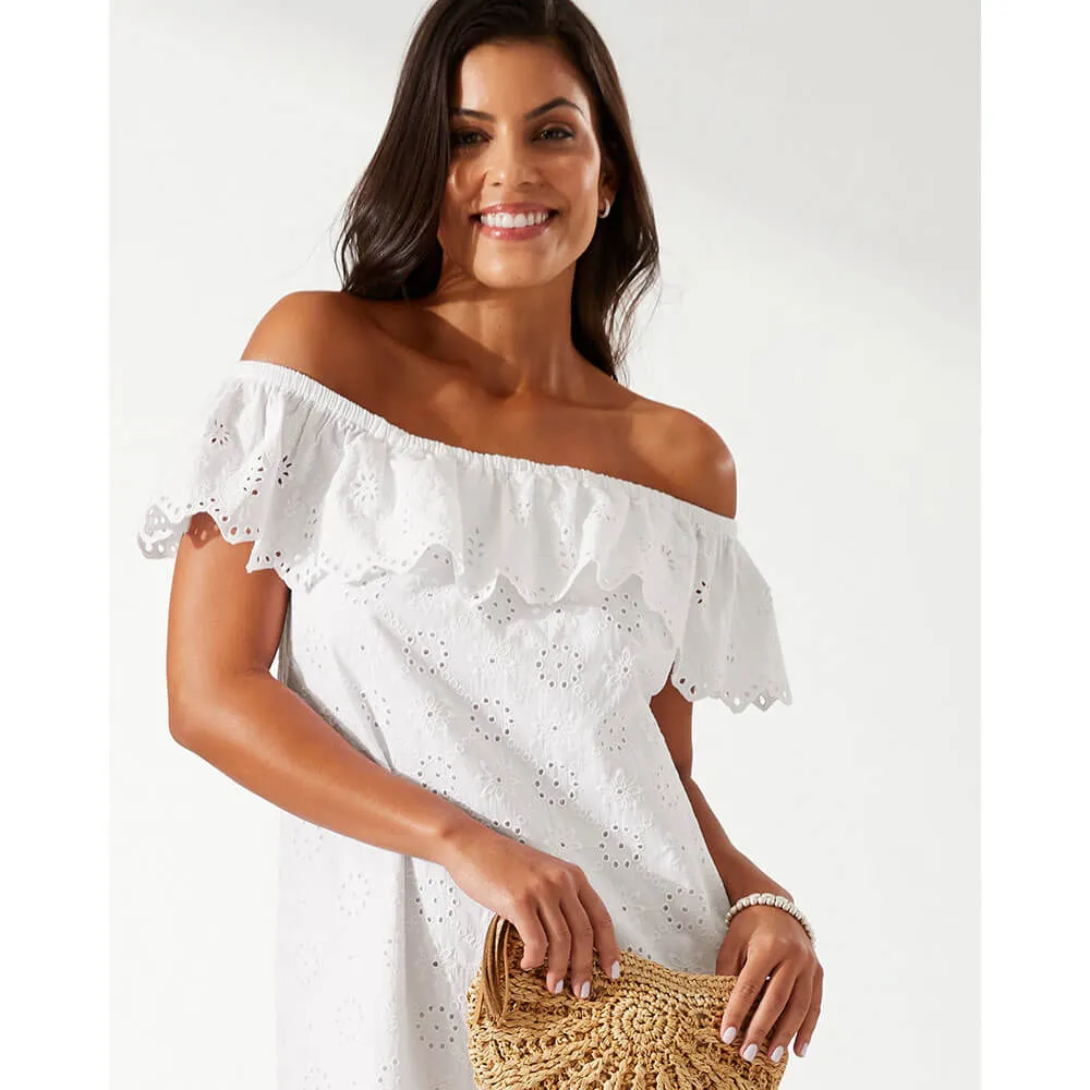 Womens Tommy Bahama Swimwear Tommy Bahama Harbour Eyelet Off The Shoulder Dress Cover Up - White