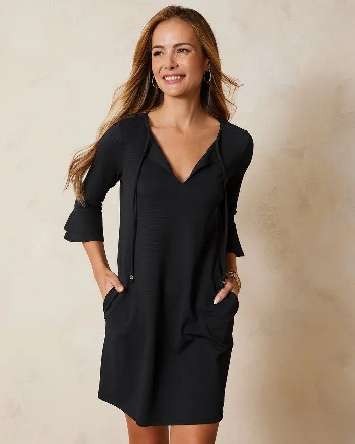 Womens Tommy Bahama Swimwear Tommy Bahama Island Cays Flounce Sleeve Dress Coverup - Black