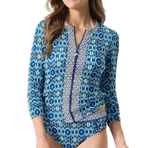 Womens Tommy Bahama Swimwear Tommy Bahama Island Cays Ikat Full Zip Rashguard Coverup - Beaming Blue*