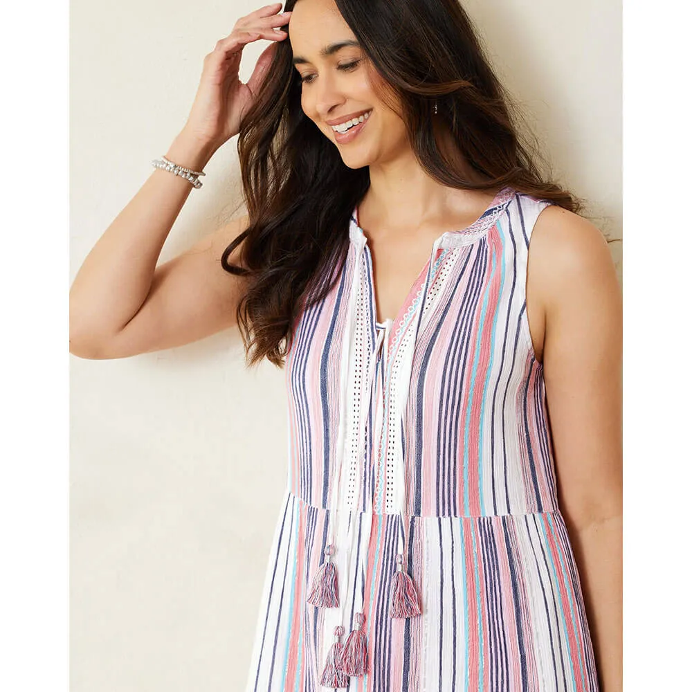 Womens Tommy Bahama Swimwear Tommy Bahama Mykonos Stripe Tiered Dress Cover Up - Pure Coral