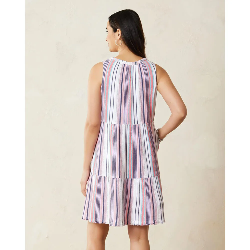 Womens Tommy Bahama Swimwear Tommy Bahama Mykonos Stripe Tiered Dress Cover Up - Pure Coral