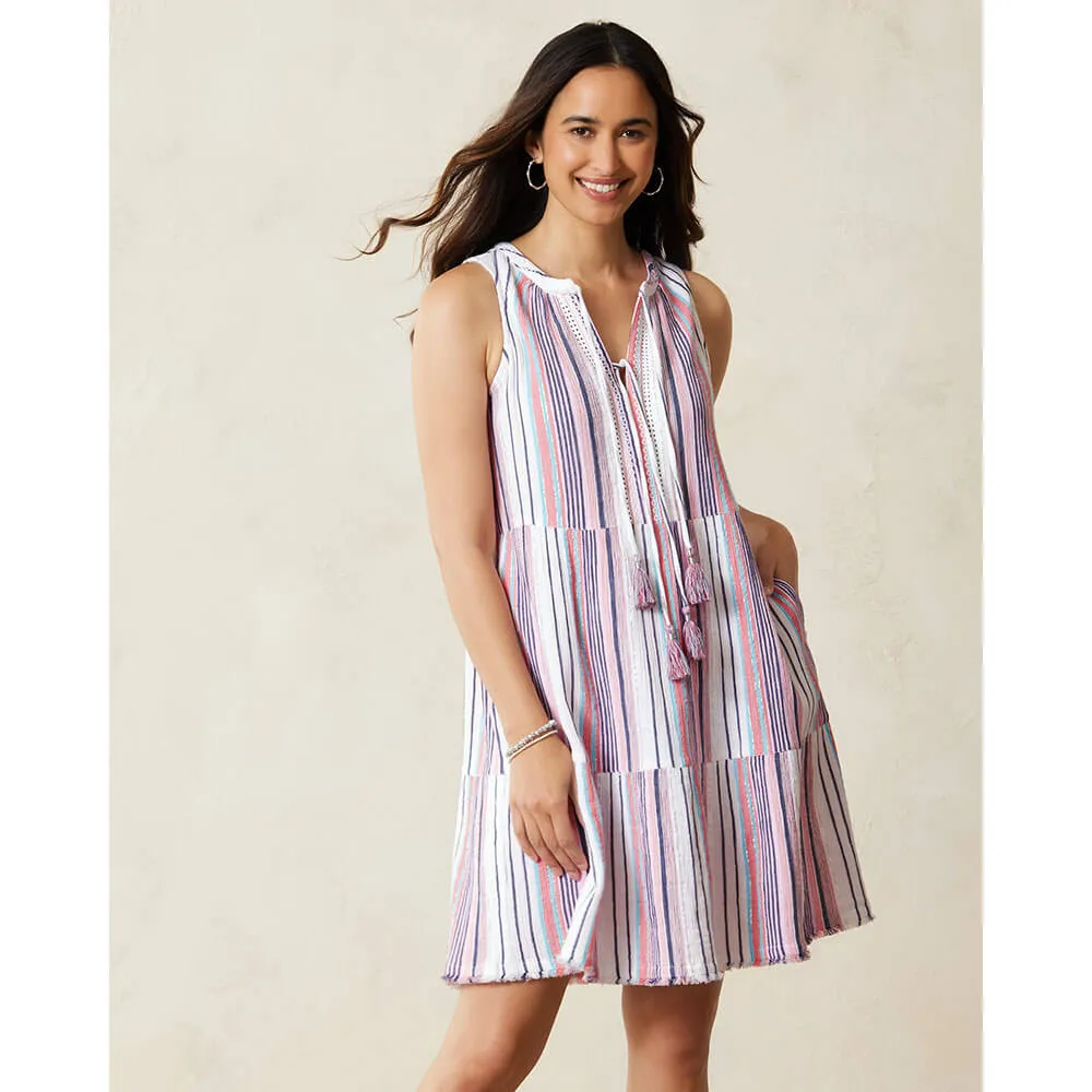 Womens Tommy Bahama Swimwear Tommy Bahama Mykonos Stripe Tiered Dress Cover Up - Pure Coral