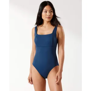Womens Tommy Bahama Swimwear Tommy Bahama Palm Modern Over The Shoulder Square Neck One Piece Swimsuit - Midnight Sea*