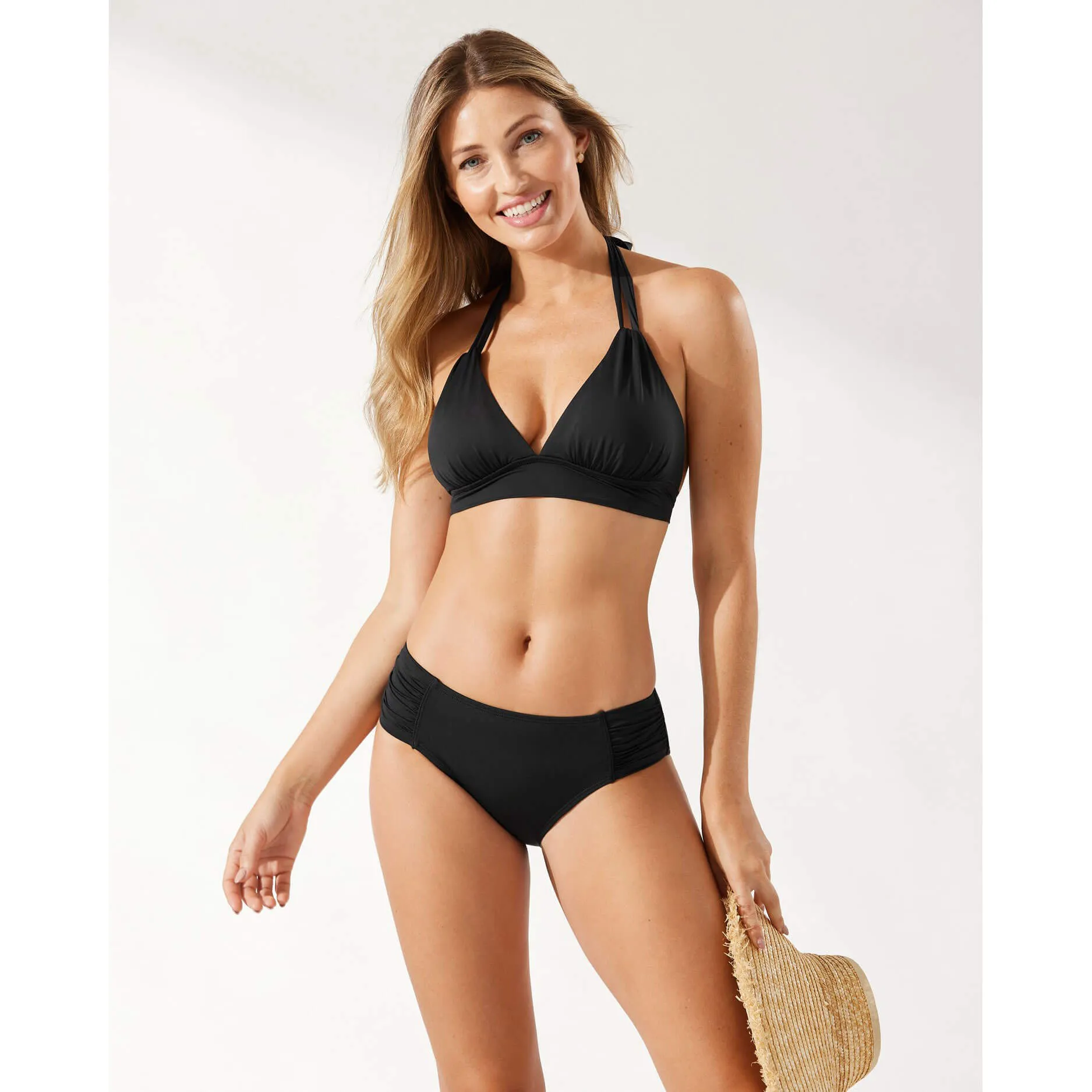 Womens Tommy Bahama Swimwear Tommy Bahama Pearl High Waist Side Shirred Bikini Bottom - Black
