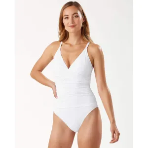Womens Tommy Bahama Swimwear Tommy Bahama Pearl Over The Shoulder Cross Front Swimsuit - White