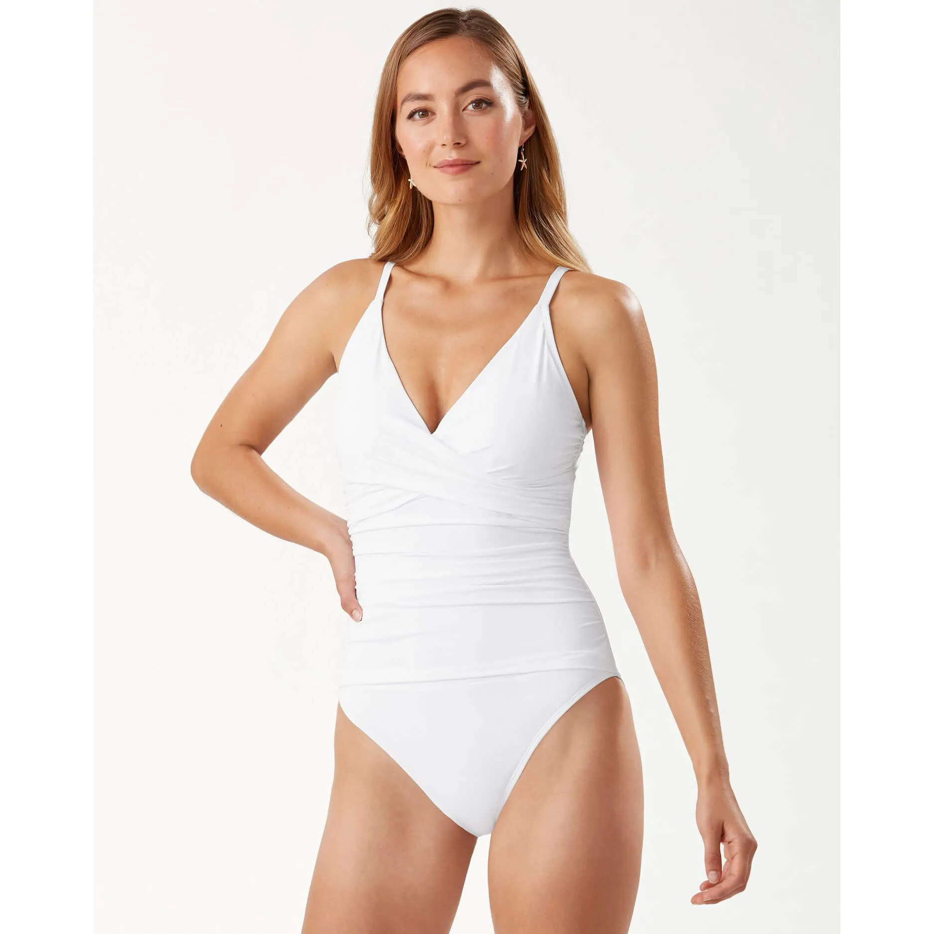 Womens Tommy Bahama Swimwear Tommy Bahama Pearl Over The Shoulder Cross Front Swimsuit - White