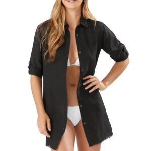 Womens Tommy Bahama Swimwear Tommy Bahama St Lucia Boyfriend Shirt Coverup - Black