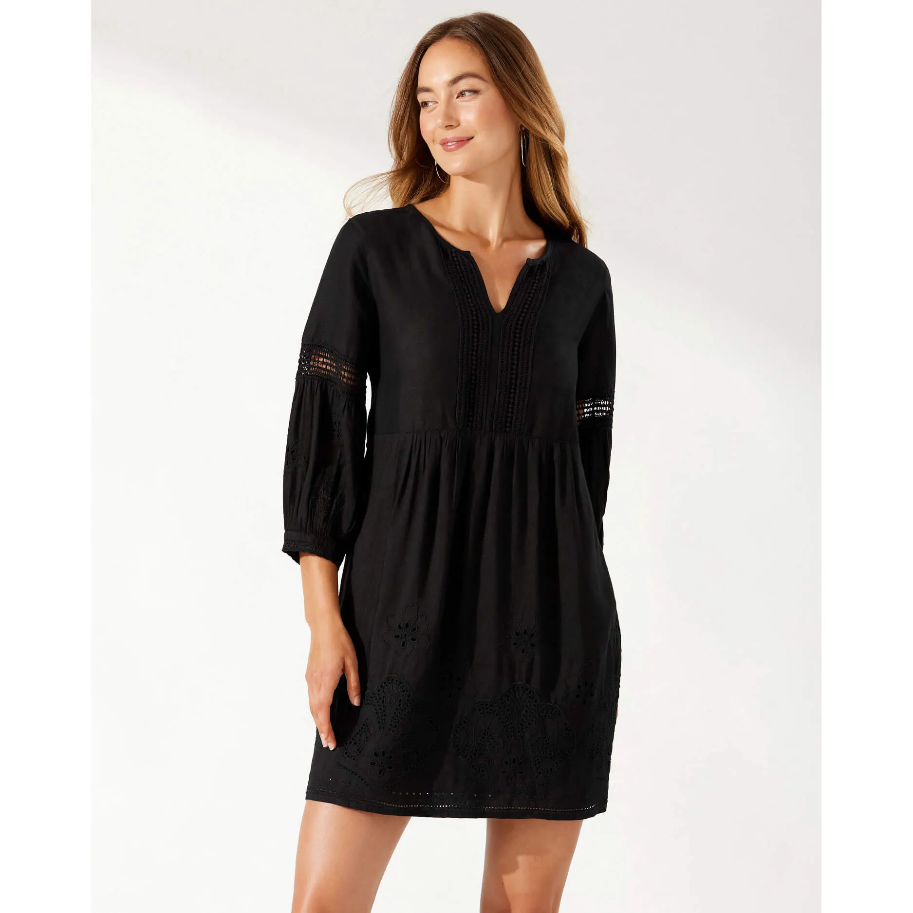 Womens Tommy Bahama Swimwear Tommy Bahama St. Lucia Split Neck Dress Coverup - Black