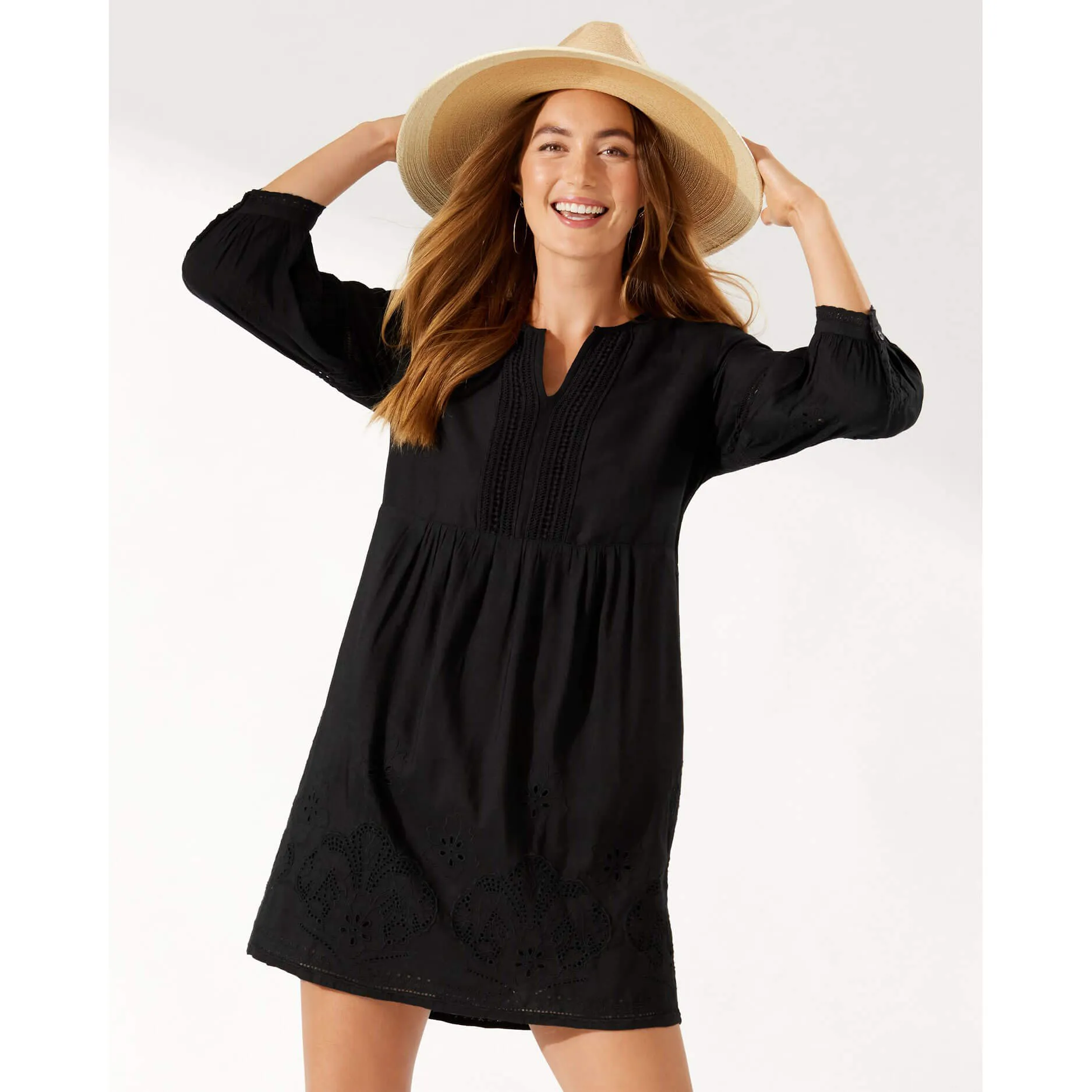 Womens Tommy Bahama Swimwear Tommy Bahama St. Lucia Split Neck Dress Coverup - Black