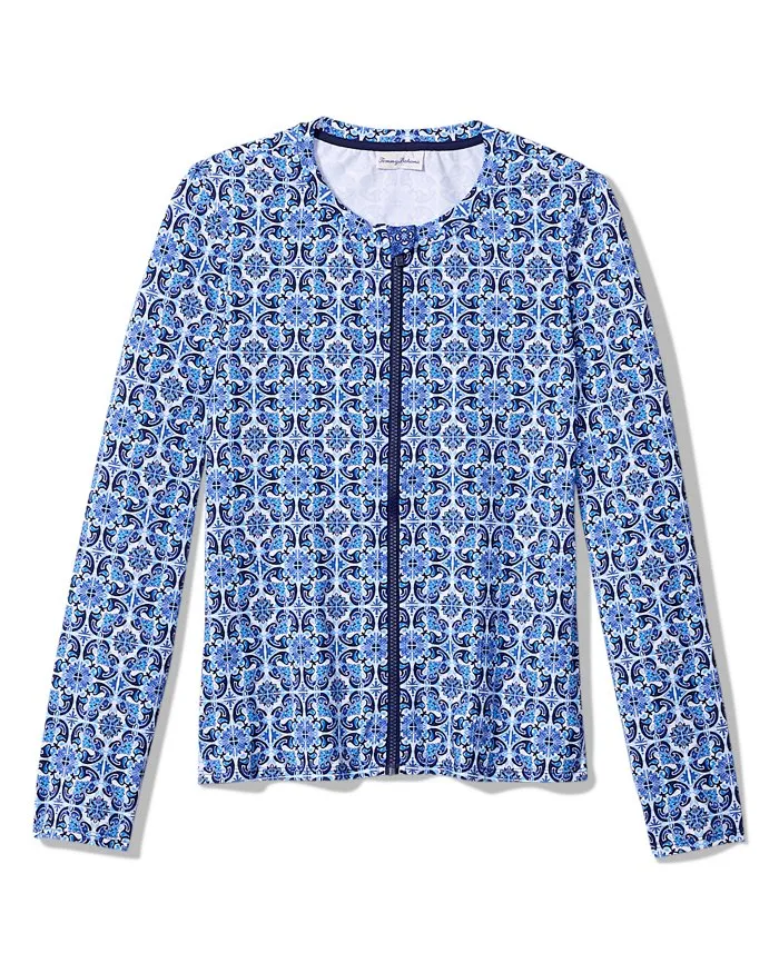 Womens Tommy Bahama Swimwear Tommy Bahama Terrazzo Tile Full Zip Ls Rashguard Cover Up - Palace Blue