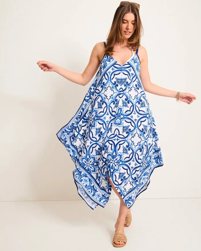 Womens Tommy Bahama Swimwear Tommy Bahama Terrazzo Tile Scarf Dress Cover Up - Palace Blue *