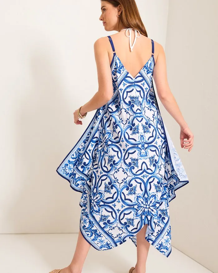 Womens Tommy Bahama Swimwear Tommy Bahama Terrazzo Tile Scarf Dress Cover Up - Palace Blue *