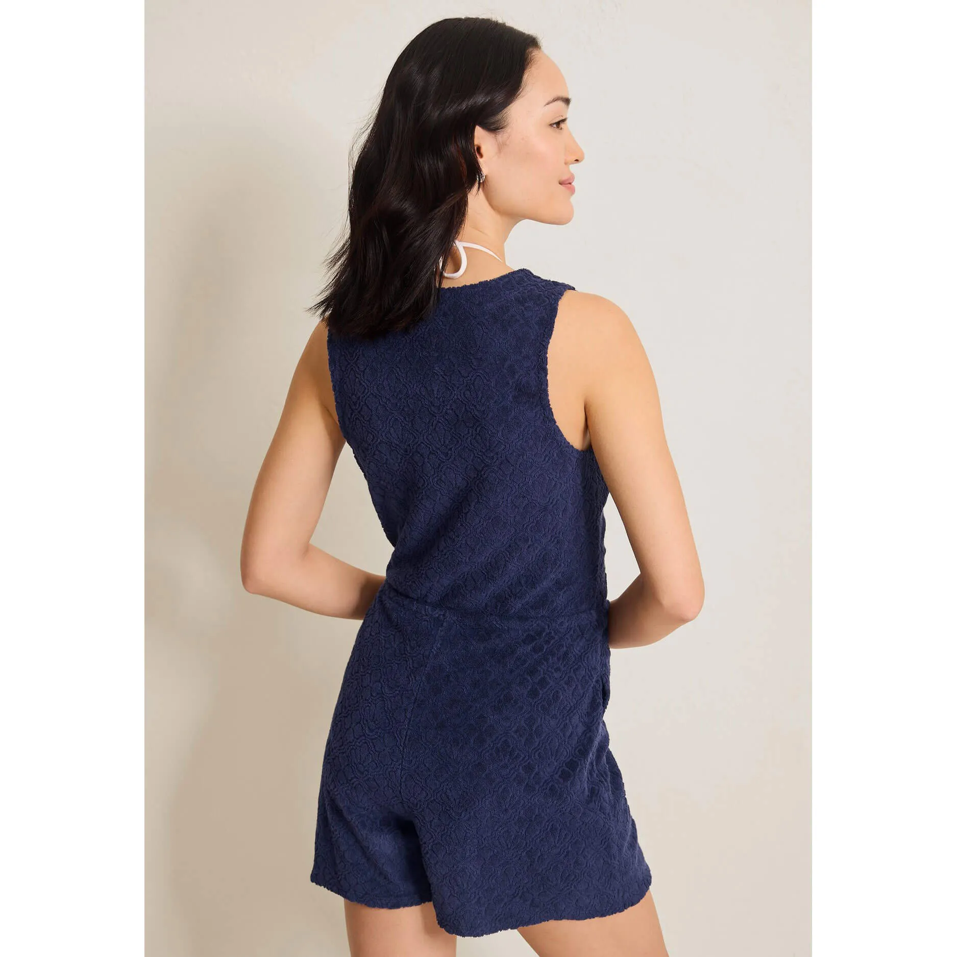 Womens Tommy Bahama Swimwear Tommy Bahama Textured Spa Terry Romper Cover Up - Mare Navy