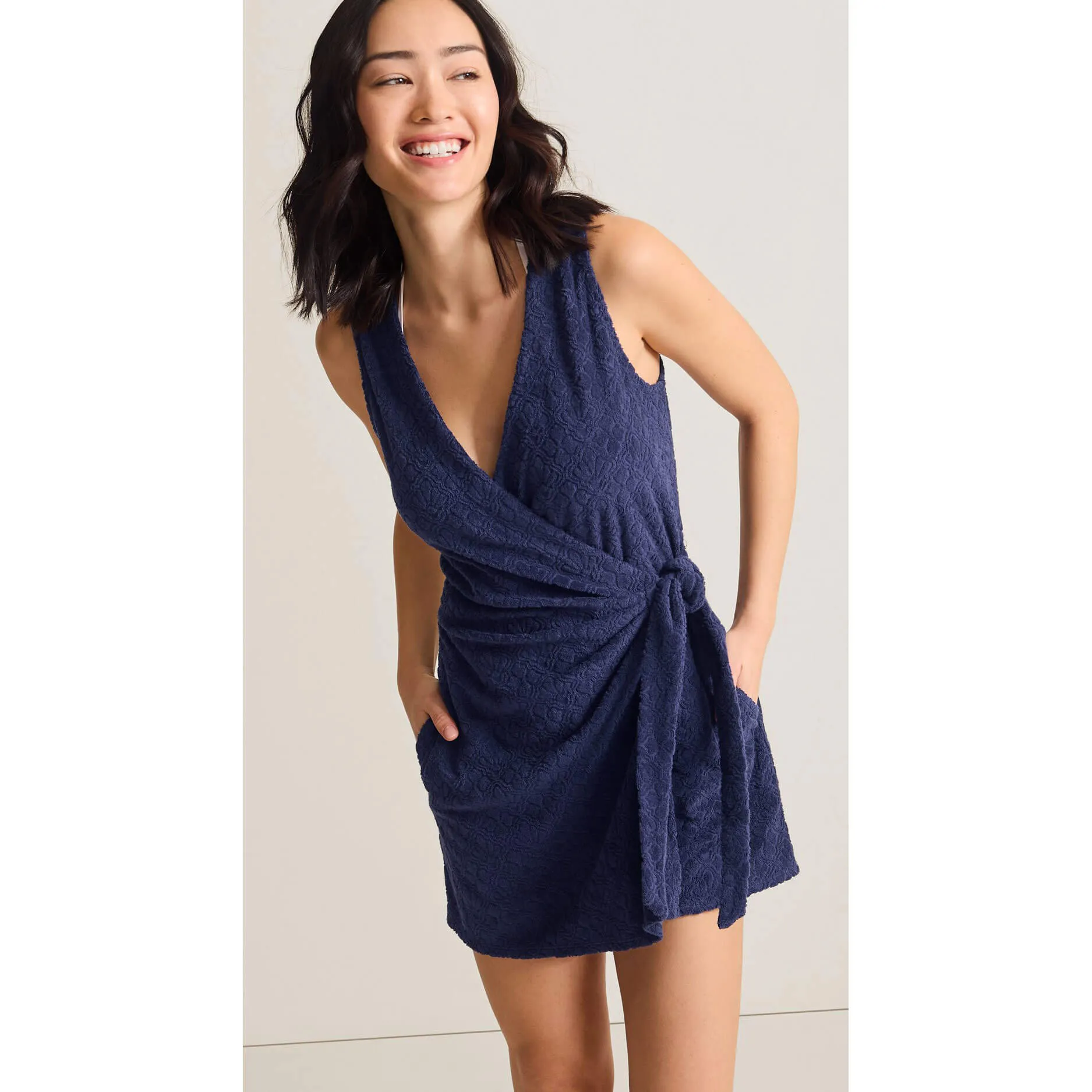 Womens Tommy Bahama Swimwear Tommy Bahama Textured Spa Terry Romper Cover Up - Mare Navy
