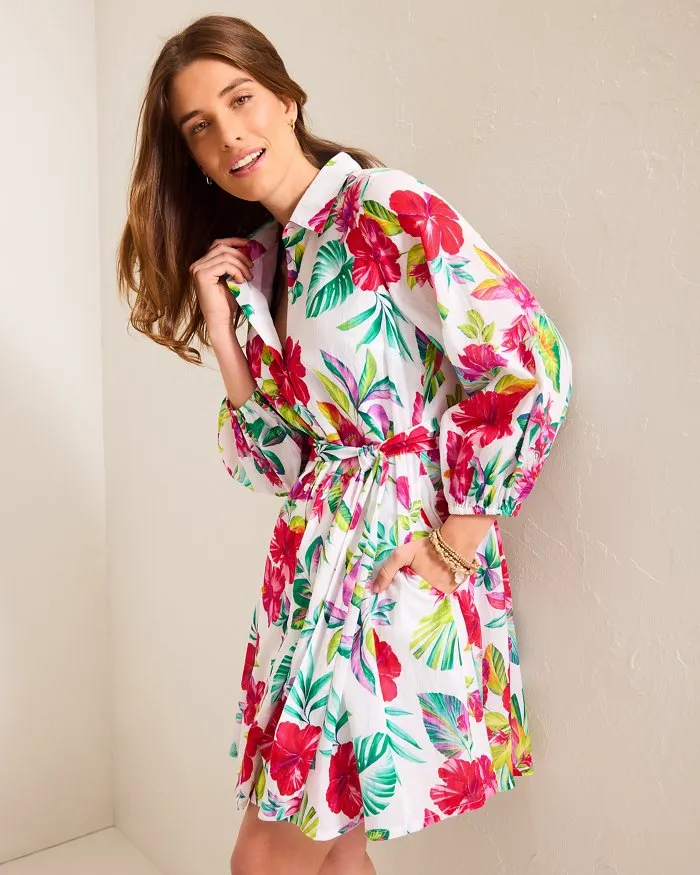 Womens Tommy Bahama Swimwear Tommy Bahama Womens Fiesta Floral Shirt Dress Coverup - White