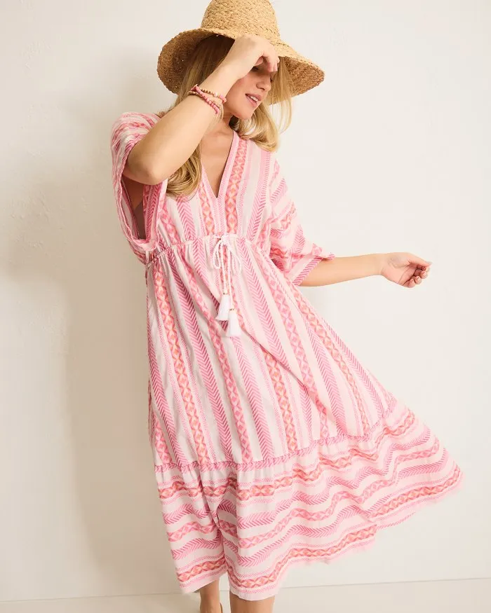 Womens Tommy Bahama Swimwear Tommy Bahama Womens Geo Jacquard Midi Dress Coverup - Preppy Pink