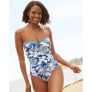 Womens Tommy Bahama Swimwear Tommy Bahama Womens Island Cays Blooms Bandeau One Piece Swimsuit - Indigo Tide