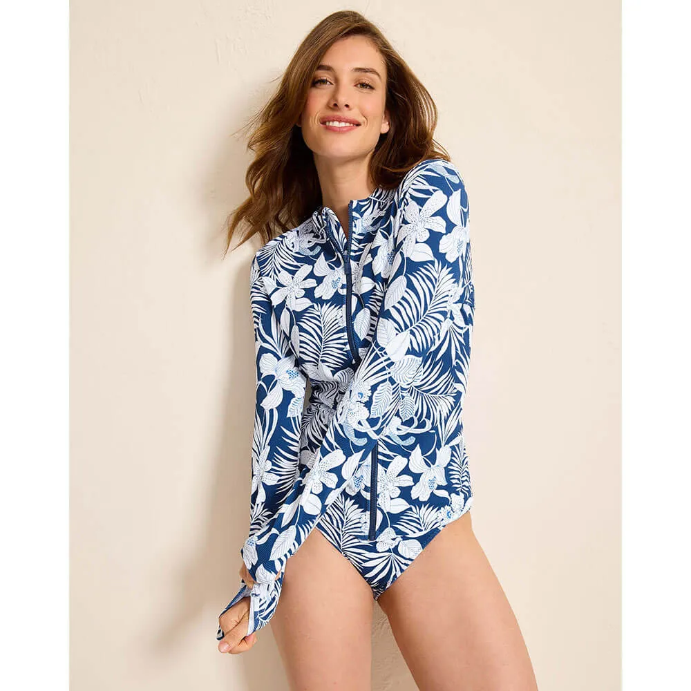 Womens Tommy Bahama Swimwear Tommy Bahama Womens Island Cays Blooms Rashguard Coverup - Indigo Tide
