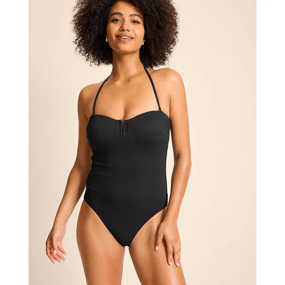 Womens Tommy Bahama Swimwear Tommy Bahama Womens Island Cays V Bandeau One Piece Swimsuit - Black