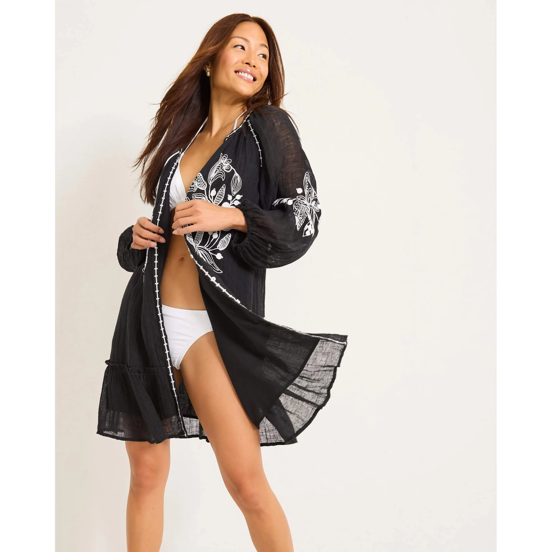 Womens Tommy Bahama Swimwear Tommy Bahama Womens Linen Gauze Tunic Dress Coverup - Black