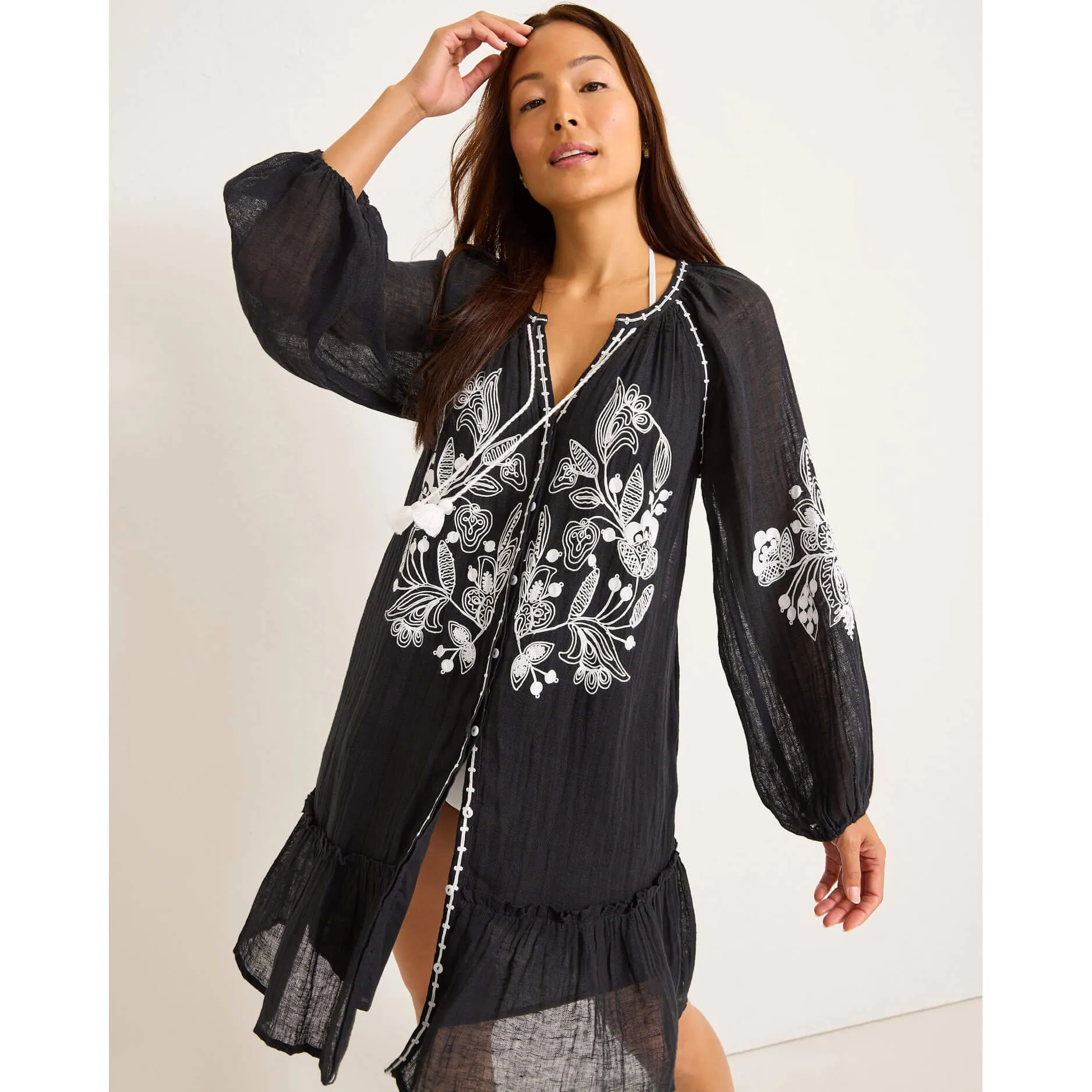 Womens Tommy Bahama Swimwear Tommy Bahama Womens Linen Gauze Tunic Dress Coverup - Black