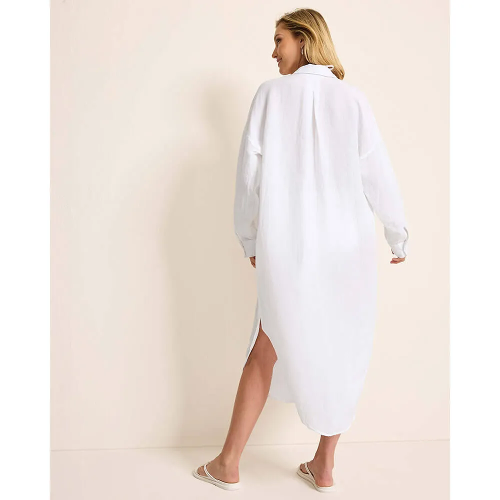 Womens Tommy Bahama Swimwear Tommy Bahama Womens St. Lucia Boyfriend Shirt Dress Coverup - White