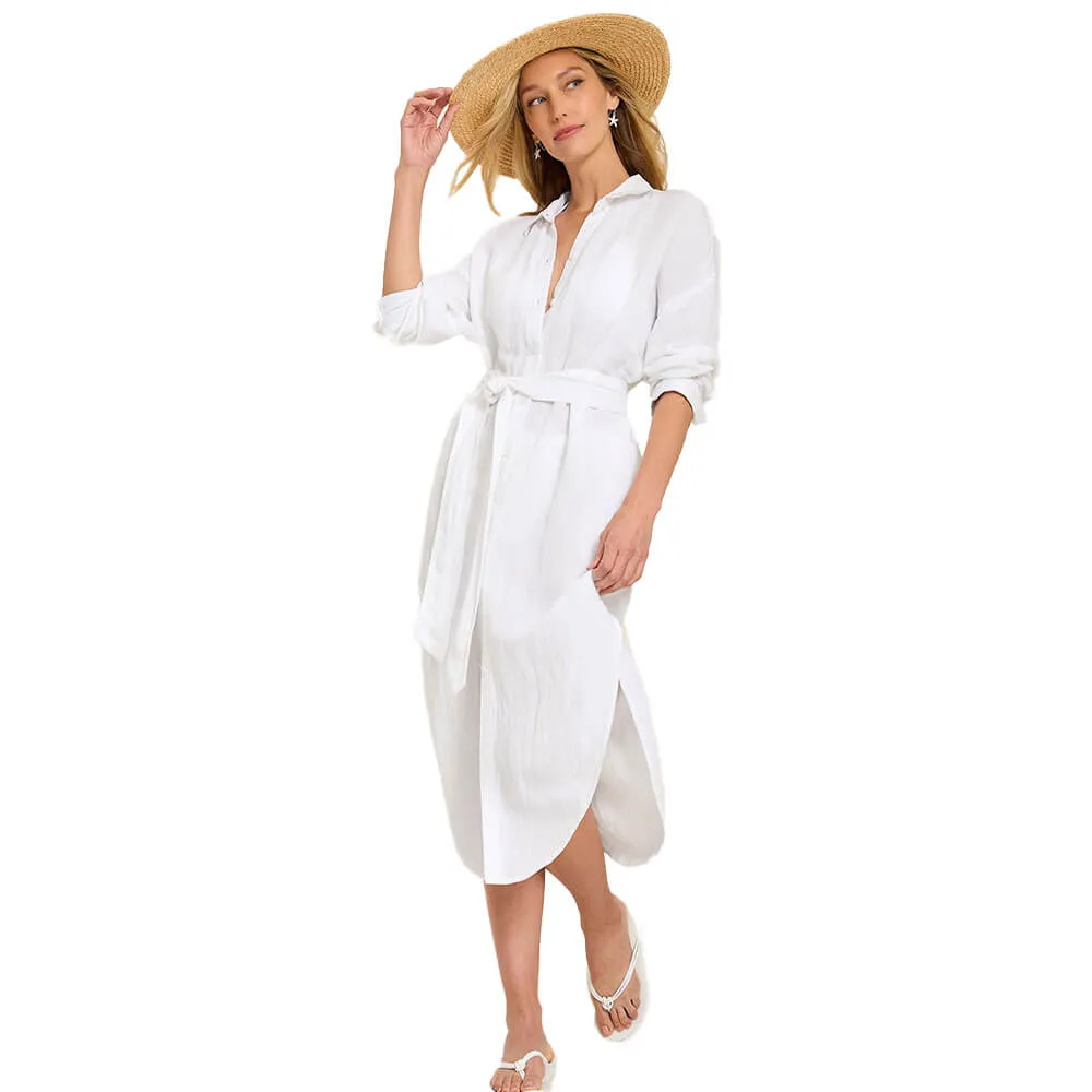Womens Tommy Bahama Swimwear Tommy Bahama Womens St. Lucia Boyfriend Shirt Dress Coverup - White